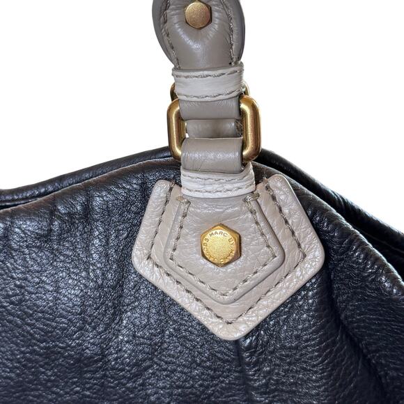 Marc Marc by Jacobs Black Taupe Leather Handbag Satchel Shoulder Bag Crossbody - Picture 13 of 16